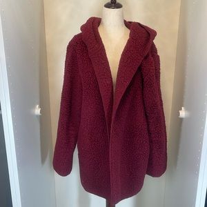 PINK Maroon Sherpa Oversized Cardigan with Pockets